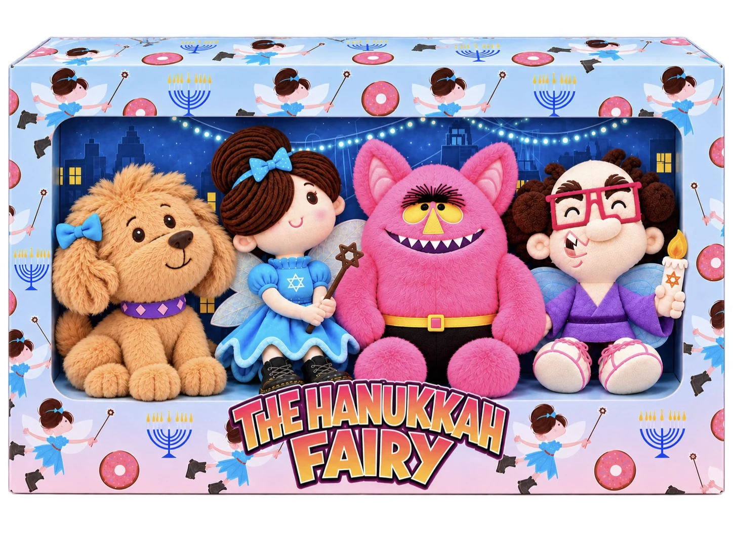 The boxed plush collection: Pup, the Fairy, Grizzlebottom, and the angel in sneakers